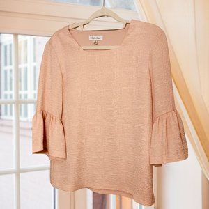 Calvin Klein Square Neck 3/4 Flutter Sleeve Top  * Textured * Pink Blush